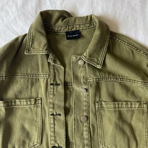Miou Muse Cropped Denim Jacket in Army Green